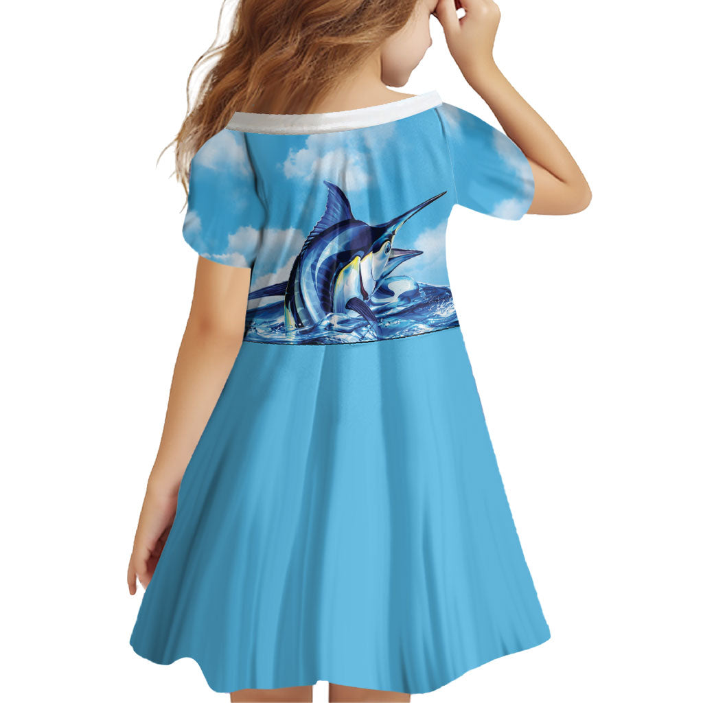 Hawaii Blue Marlin Fishing Family Matching Off The Shoulder Long Sleeve Dress and Hawaiian Shirt LT05 - Polynesian Pride
