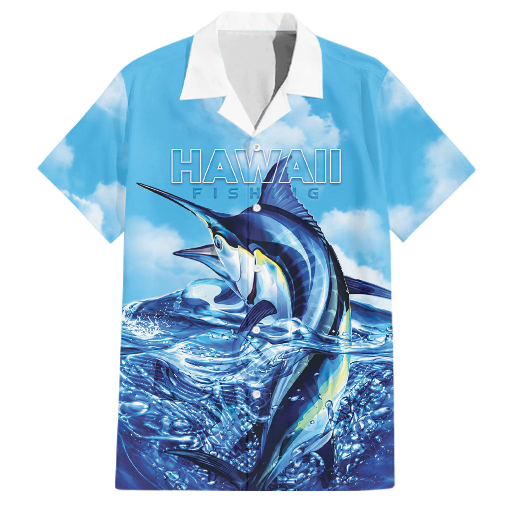 Hawaii Blue Marlin Fishing Family Matching Short Sleeve Bodycon Dress and Hawaiian Shirt LT05 Dad's Shirt - Short Sleeve Blue - Polynesian Pride