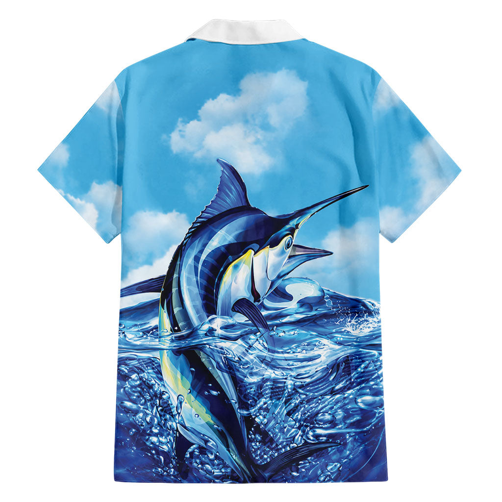 Hawaii Blue Marlin Fishing Family Matching Short Sleeve Bodycon Dress and Hawaiian Shirt LT05 - Polynesian Pride