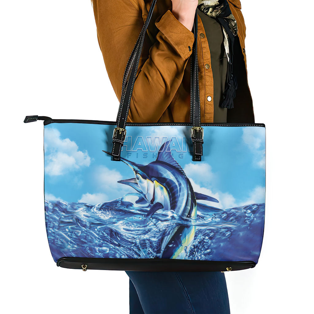 Hawaii Blue Marlin Fishing Leather Tote Bag LT05 - Polynesian Pride