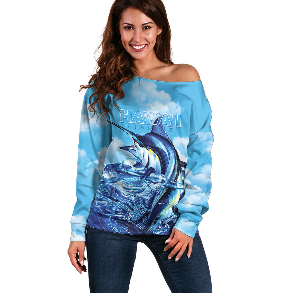 Hawaii Blue Marlin Fishing Off Shoulder Sweater