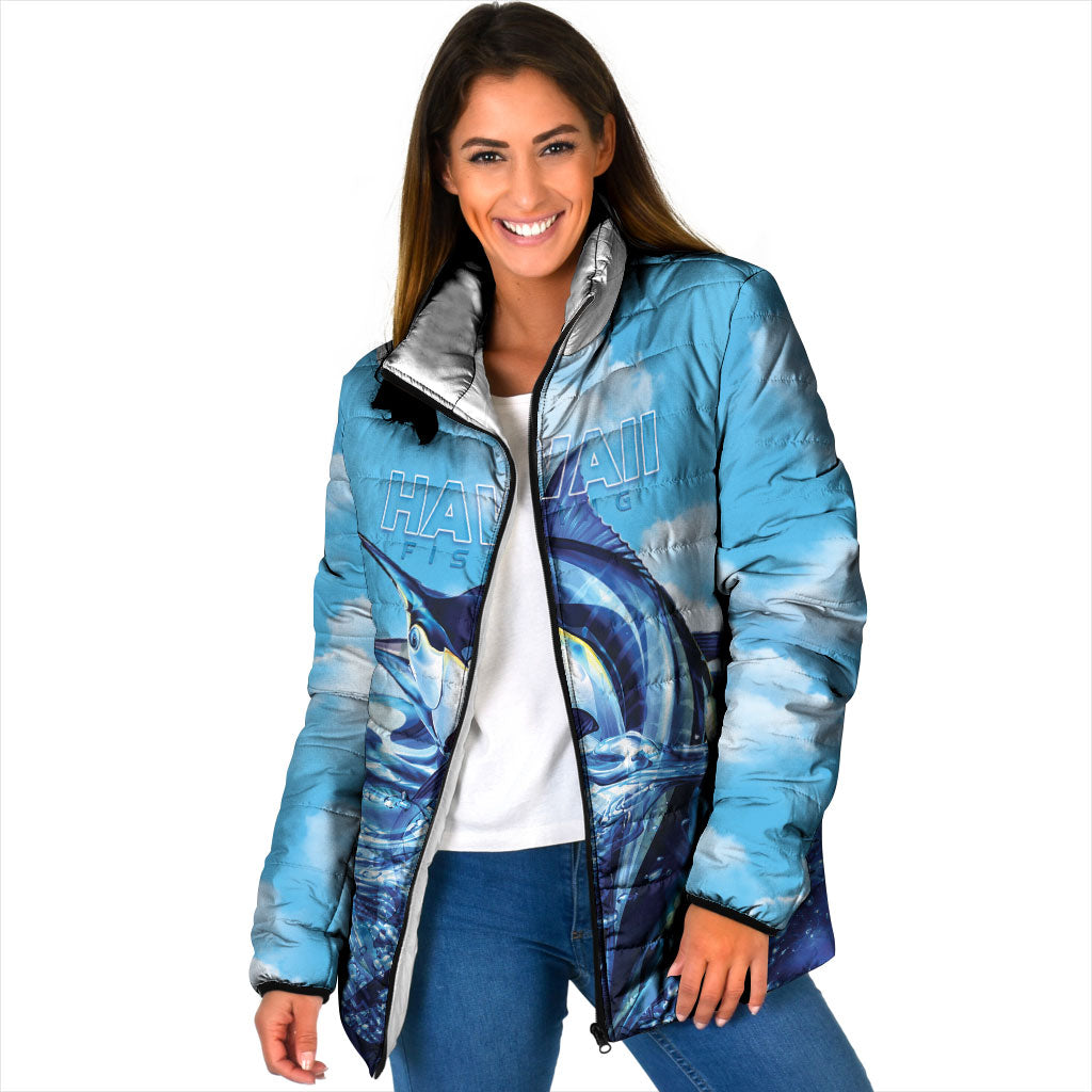 Hawaii Blue Marlin Fishing Padded Jacket LT05 Women Blue - Polynesian Pride