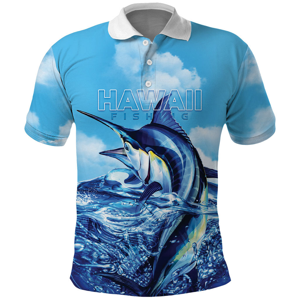 Hawaii Blue Marlin Fishing Polo Shirt LT05 Blue - Polynesian Pride