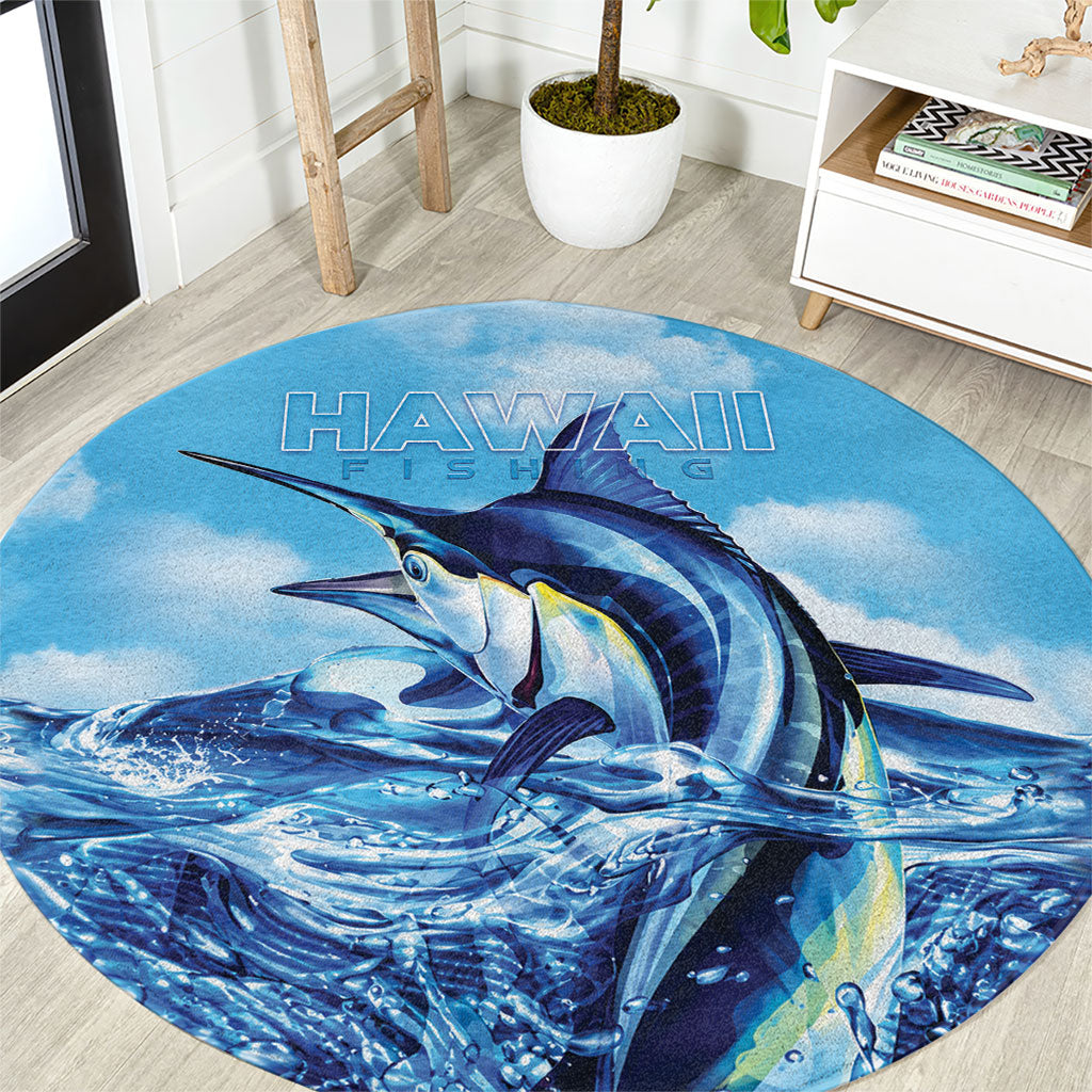 Hawaii Blue Marlin Fishing Round Carpet LT05 Blue - Polynesian Pride