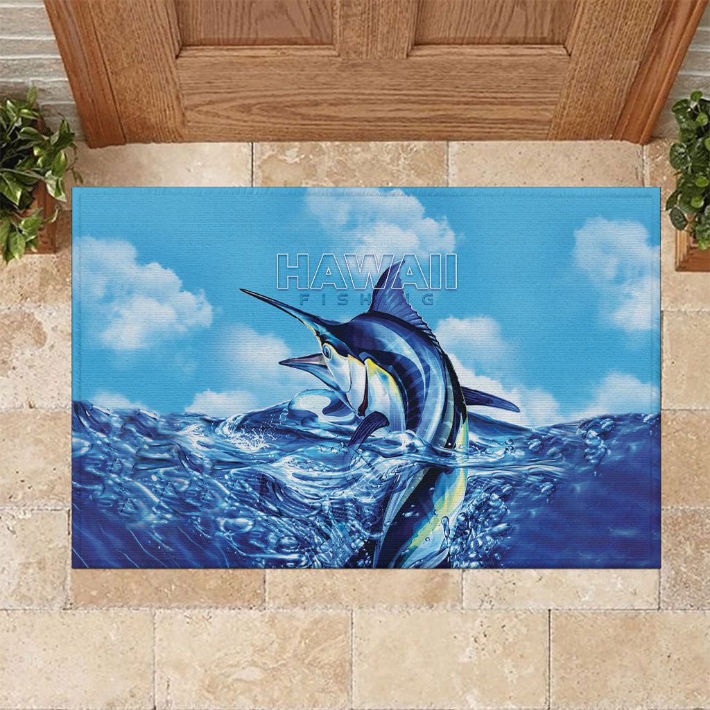 Hawaii Blue Marlin Fishing Rubber Doormat LT05 Blue - Polynesian Pride
