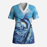 Hawaii Blue Marlin Fishing Scrub Top LT05 Adult Blue - Polynesian Pride