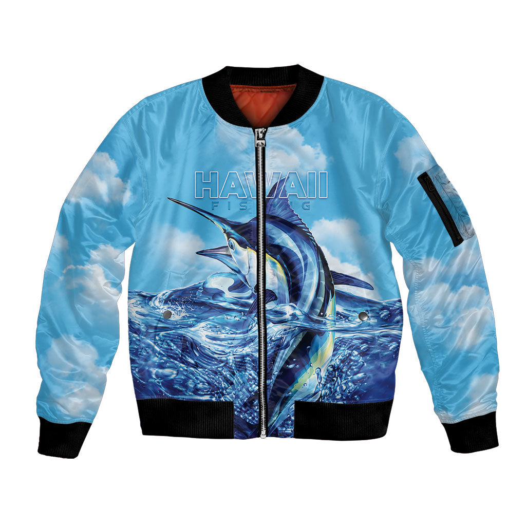 Hawaii Blue Marlin Fishing Sleeve Zip Bomber Jacket
