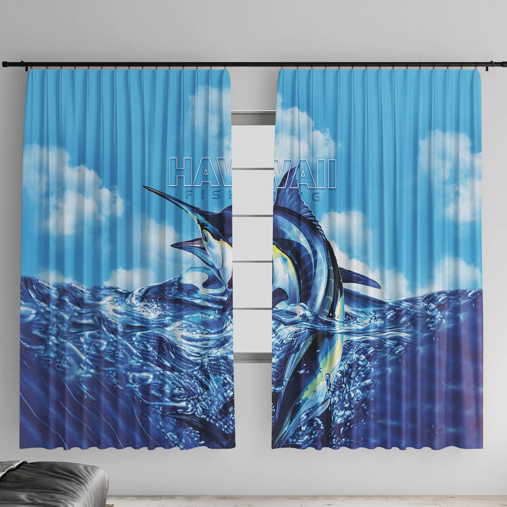 Hawaii Blue Marlin Fishing Window Curtain LT05 With Hooks Blue - Polynesian Pride