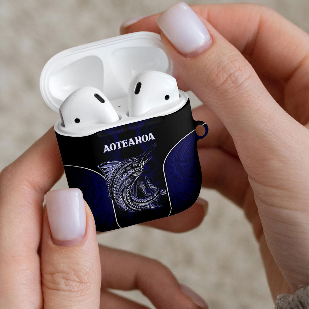 New Zealand Aotearoa AirPods Case Blue Marlin Fishing Maori Pattern
