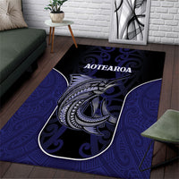 New Zealand Aotearoa Area Rug Blue Marlin Fishing Maori Pattern