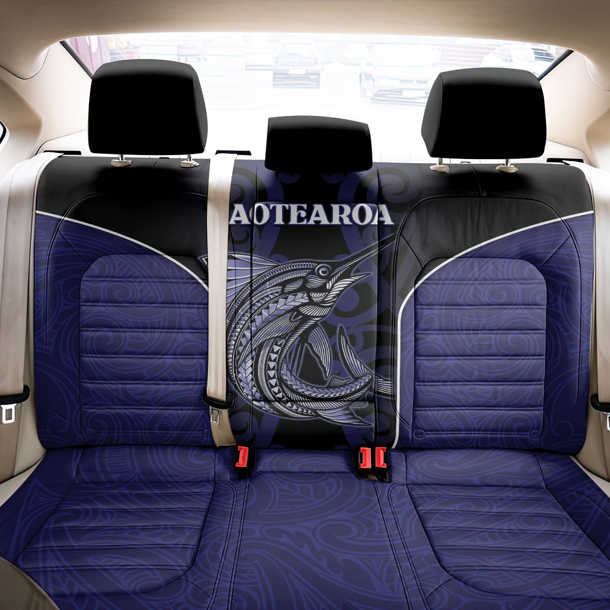New Zealand Aotearoa Back Car Seat Cover Blue Marlin Fishing Maori Pattern LT05 - Polynesian Pride
