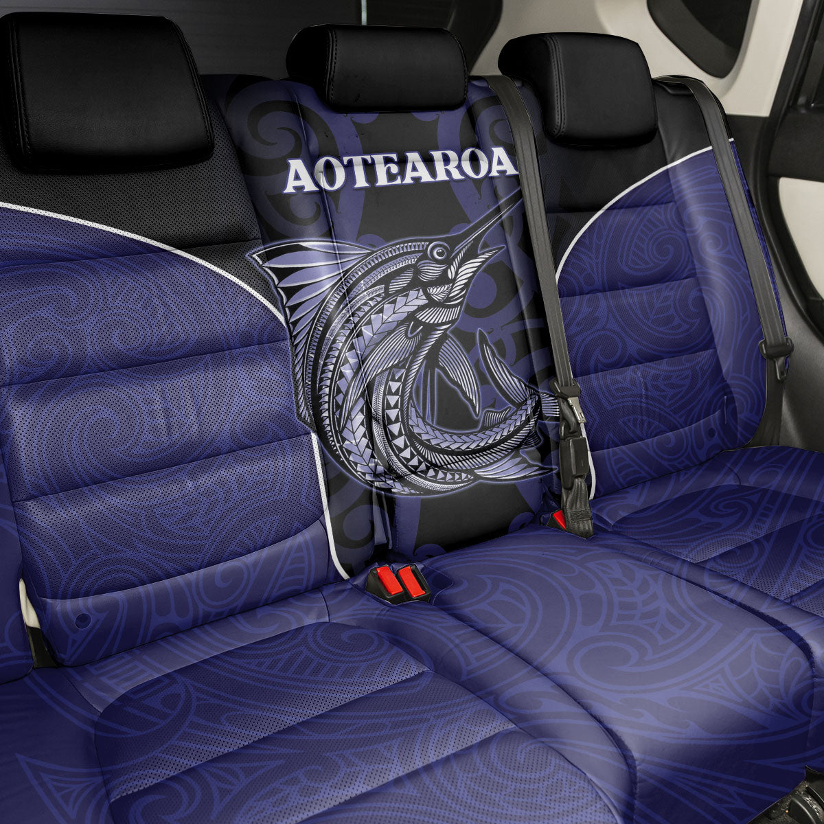 New Zealand Aotearoa Back Car Seat Cover Blue Marlin Fishing Maori Pattern LT05 - Polynesian Pride
