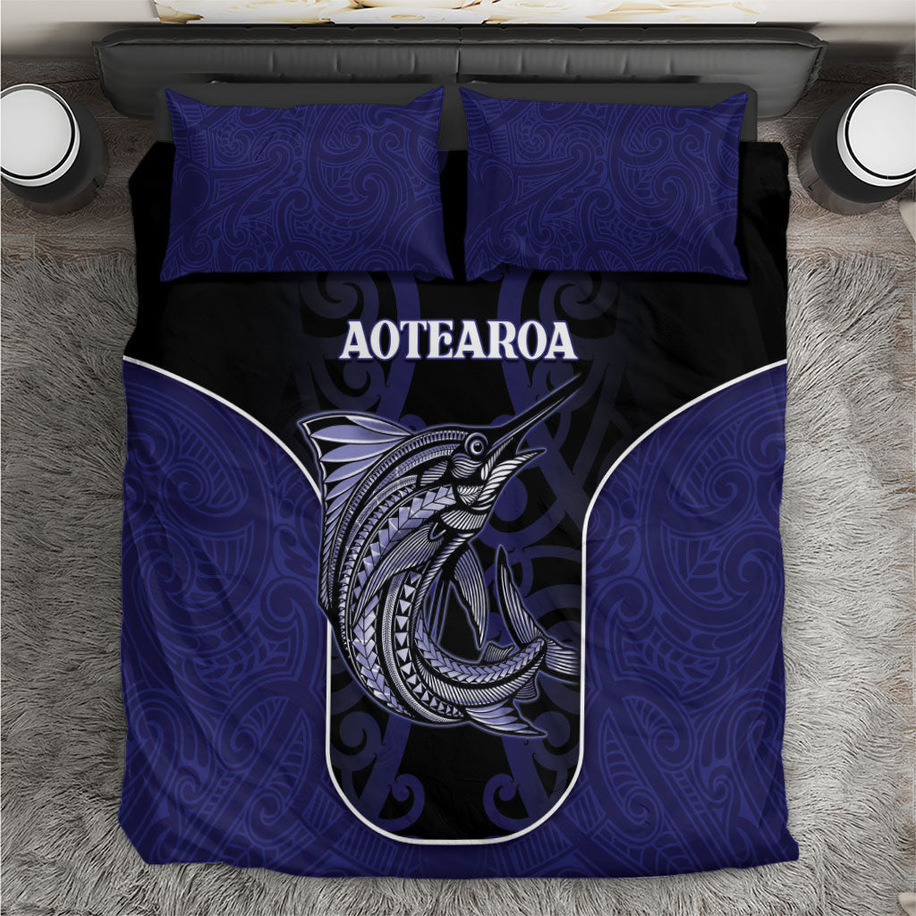 New Zealand Aotearoa Bedding Set Blue Marlin Fishing Maori Pattern