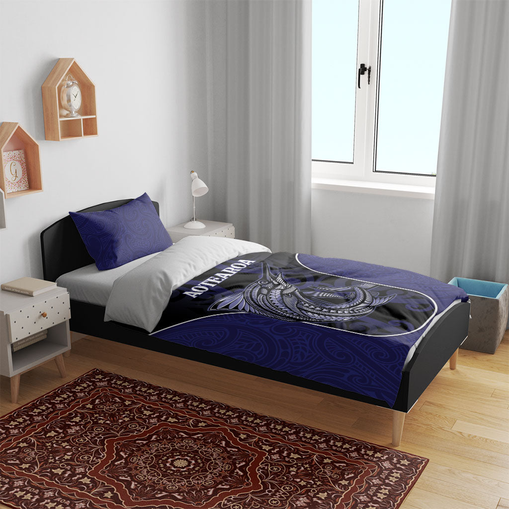 New Zealand Aotearoa Bedding Set Blue Marlin Fishing Maori Pattern
