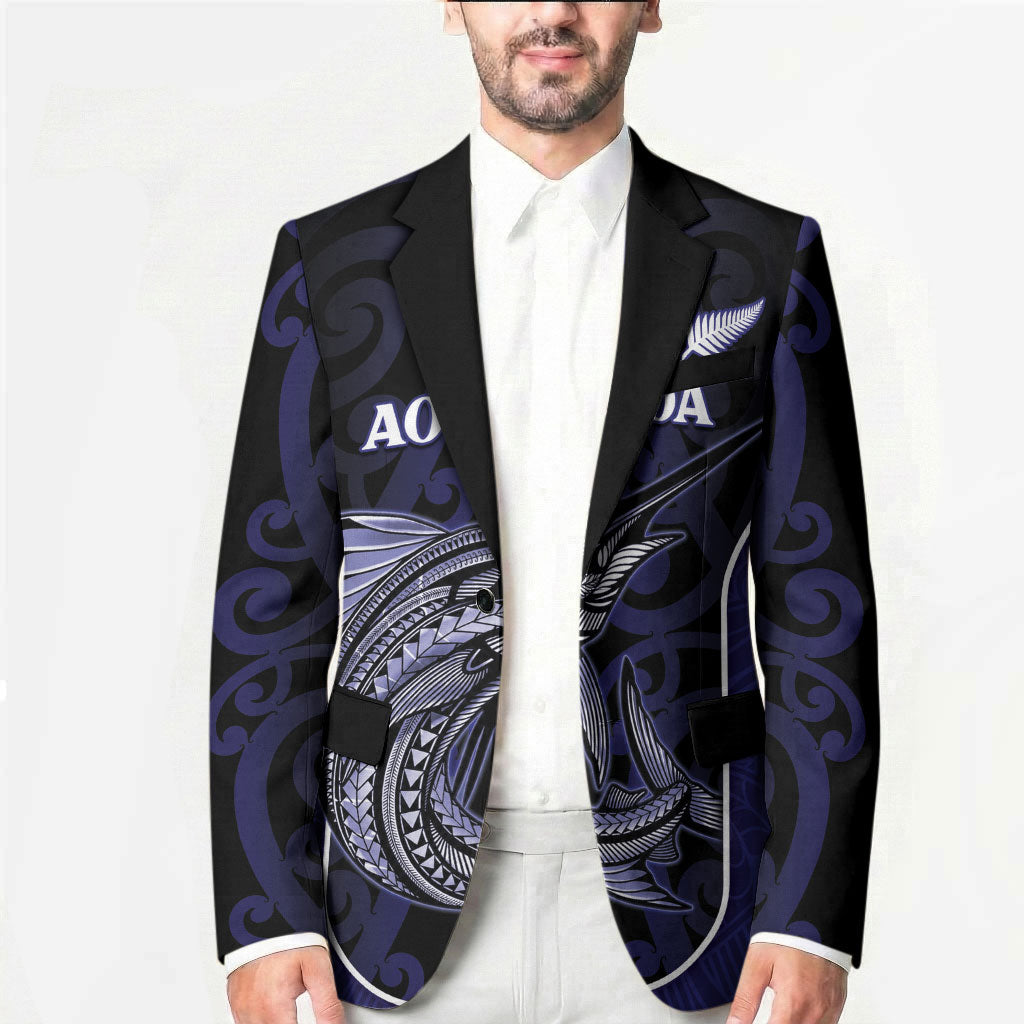 Personalised New Zealand Aotearoa Blazer Blue Marlin Fishing Maori Pattern
