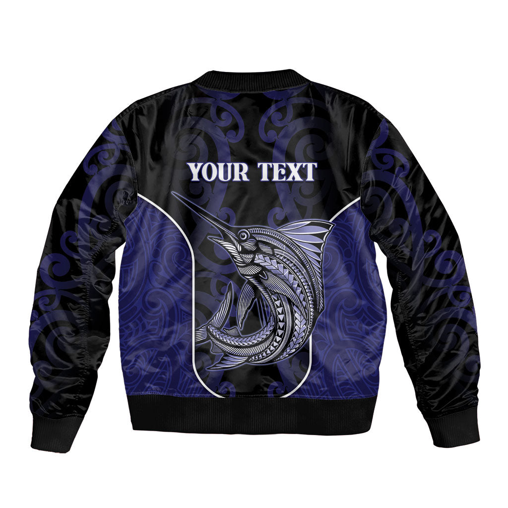 Personalised New Zealand Aotearoa Bomber Jacket Blue Marlin Fishing Maori Pattern LT05 - Polynesian Pride