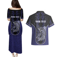 Personalised New Zealand Aotearoa Couples Matching Puletasi and Hawaiian Shirt Blue Marlin Fishing Maori Pattern LT05 - Polynesian Pride