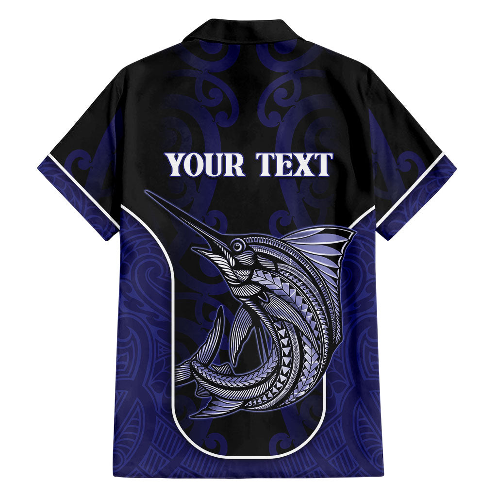 Personalised New Zealand Aotearoa Family Matching Off Shoulder Maxi Dress and Hawaiian Shirt Blue Marlin Fishing Maori Pattern LT05 - Polynesian Pride