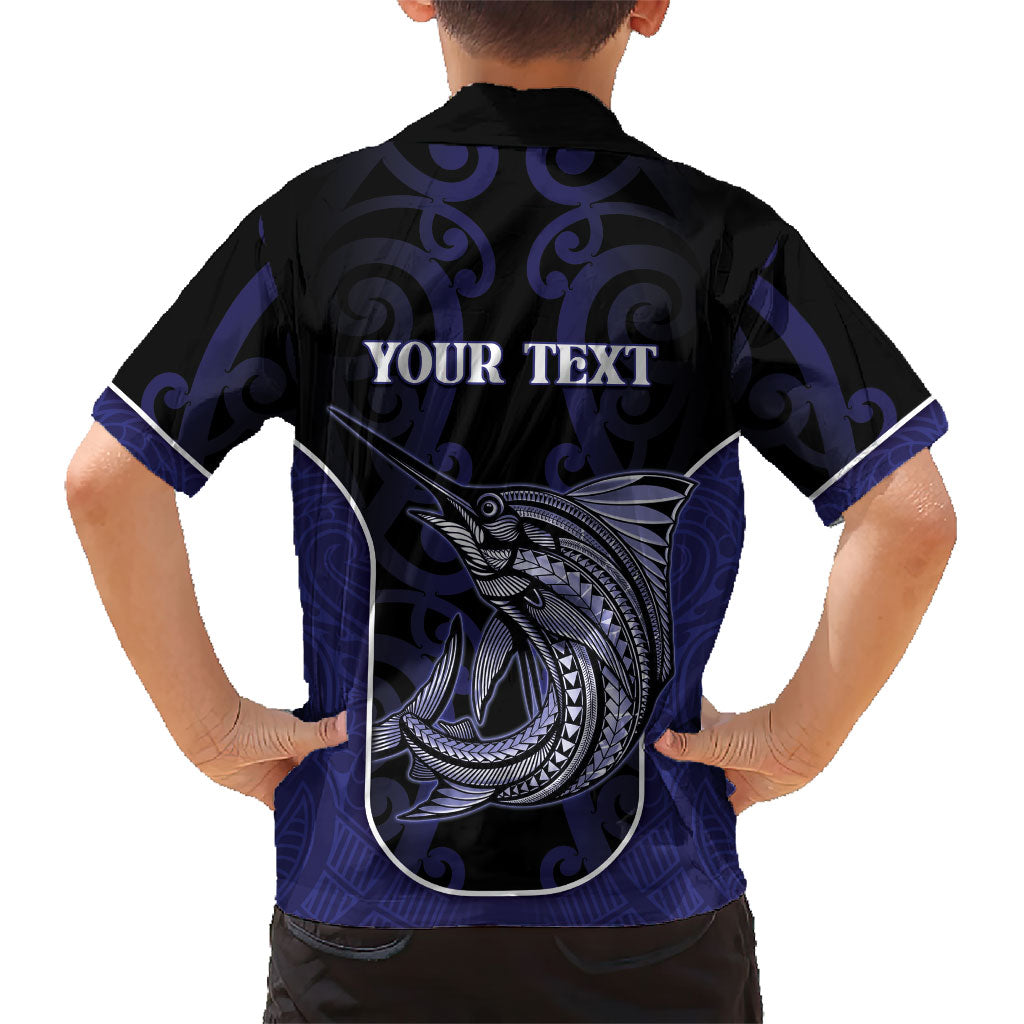 Personalised New Zealand Aotearoa Family Matching Puletasi and Hawaiian Shirt Blue Marlin Fishing Maori Pattern LT05 - Polynesian Pride