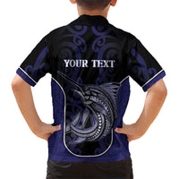 Personalised New Zealand Aotearoa Family Matching Puletasi and Hawaiian Shirt Blue Marlin Fishing Maori Pattern LT05 - Polynesian Pride