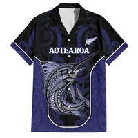 Personalised New Zealand Aotearoa Family Matching Summer Maxi Dress and Hawaiian Shirt Blue Marlin Fishing Maori Pattern LT05 Dad's Shirt - Short Sleeve Black - Polynesian Pride