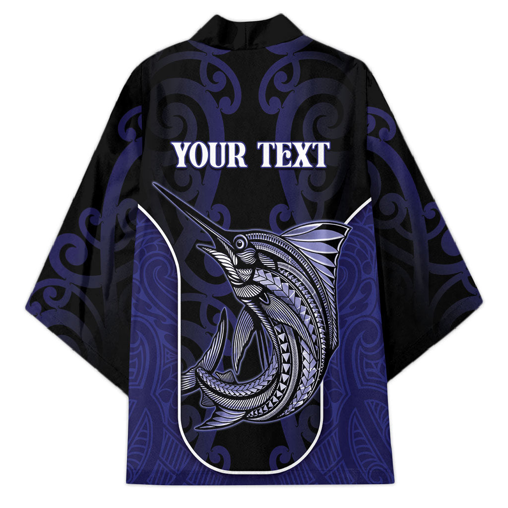 Personalised New Zealand Aotearoa Kimono Blue Marlin Fishing Maori Pattern