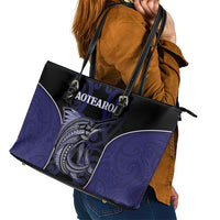 New Zealand Aotearoa Leather Tote Bag Blue Marlin Fishing Maori Pattern