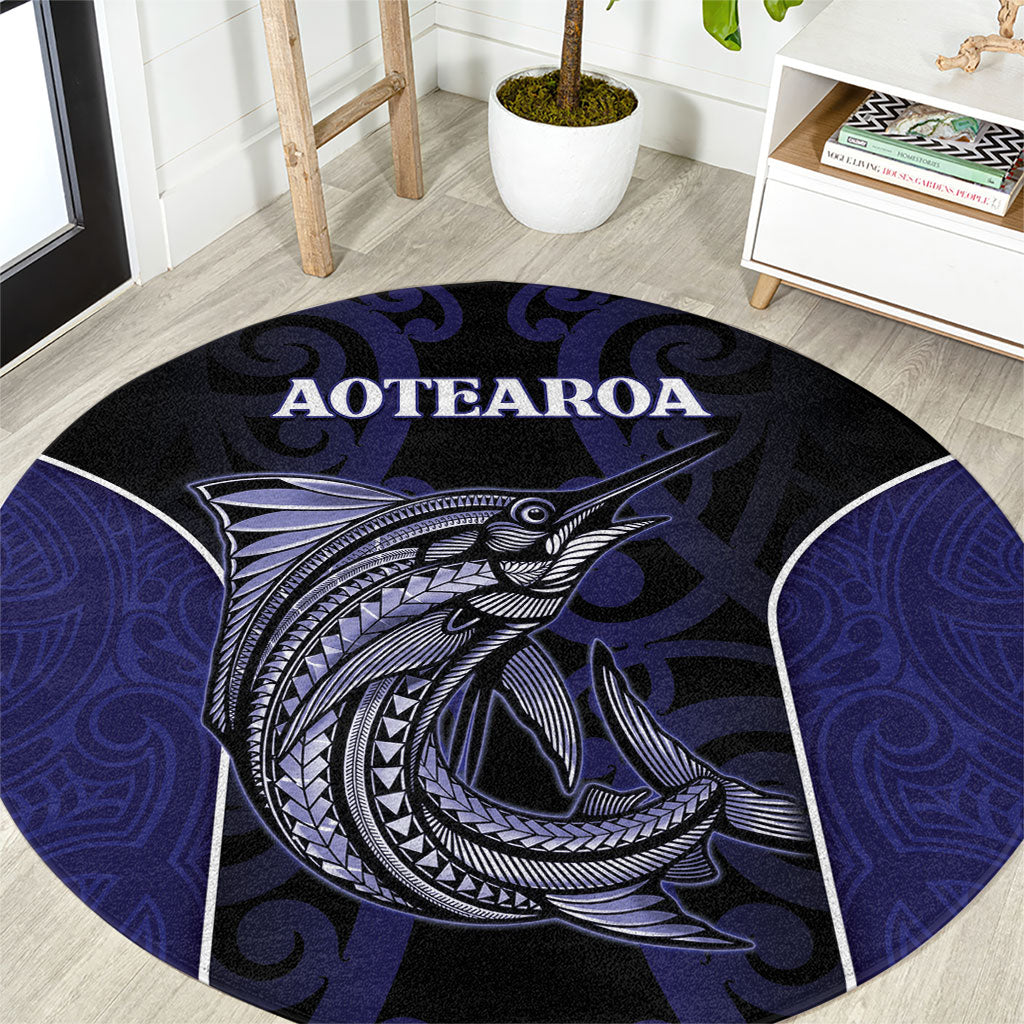 New Zealand Aotearoa Round Carpet Blue Marlin Fishing Maori Pattern