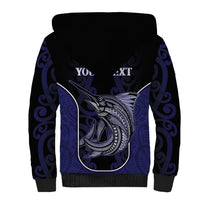 Personalised New Zealand Aotearoa Sherpa Hoodie Blue Marlin Fishing Maori Pattern
