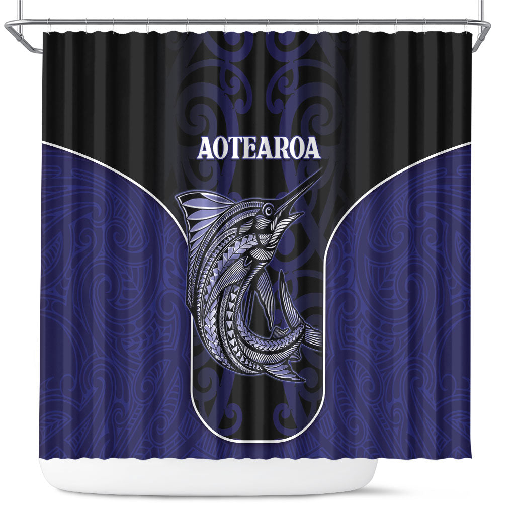 New Zealand Aotearoa Shower Curtain Blue Marlin Fishing Maori Pattern