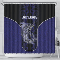New Zealand Aotearoa Shower Curtain Blue Marlin Fishing Maori Pattern