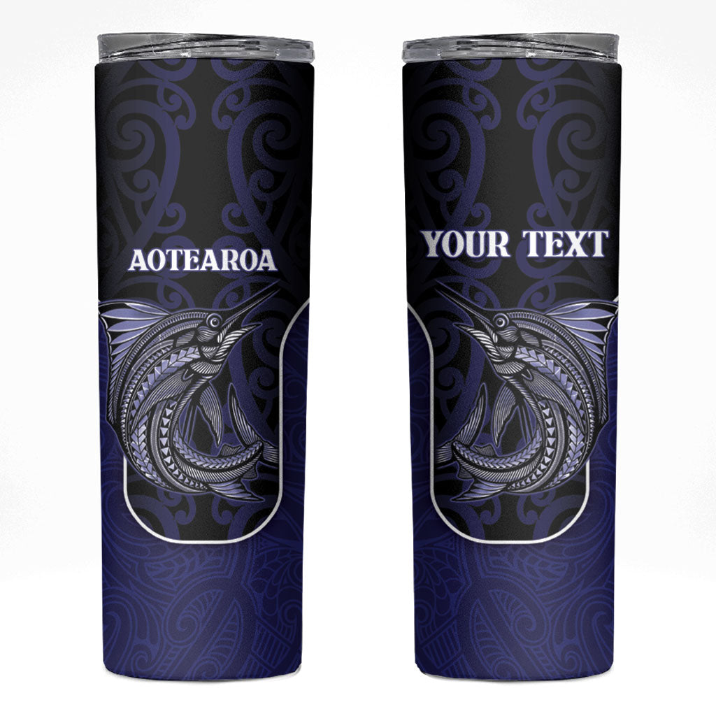 Personalised New Zealand Aotearoa Skinny Tumbler Blue Marlin Fishing Maori Pattern