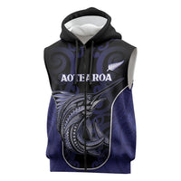 Personalised New Zealand Aotearoa Sleeveless Zip Hoodie Blue Marlin Fishing Maori Pattern