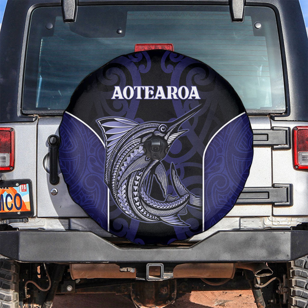 New Zealand Aotearoa Spare Tire Cover Blue Marlin Fishing Maori Pattern