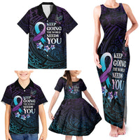 Polynesia Suicide Prevention Awareness Family Matching Tank Maxi Dress and Hawaiian Shirt Keep Going The World Needs You