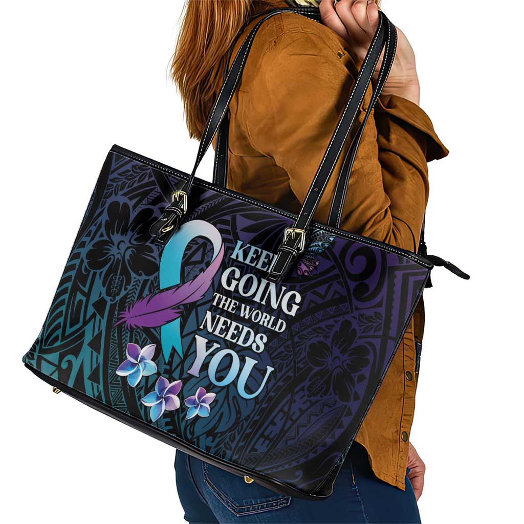Polynesia Suicide Prevention Awareness Leather Tote Bag Keep Going The World Needs You