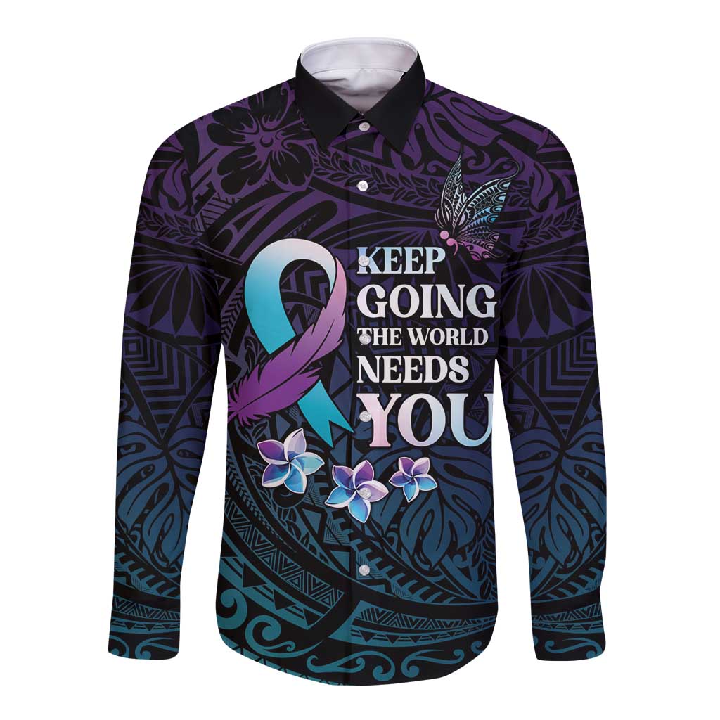 Polynesia Suicide Prevention Awareness Long Sleeve Button Shirt Keep Going The World Needs You
