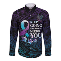 Polynesia Suicide Prevention Awareness Long Sleeve Button Shirt Keep Going The World Needs You