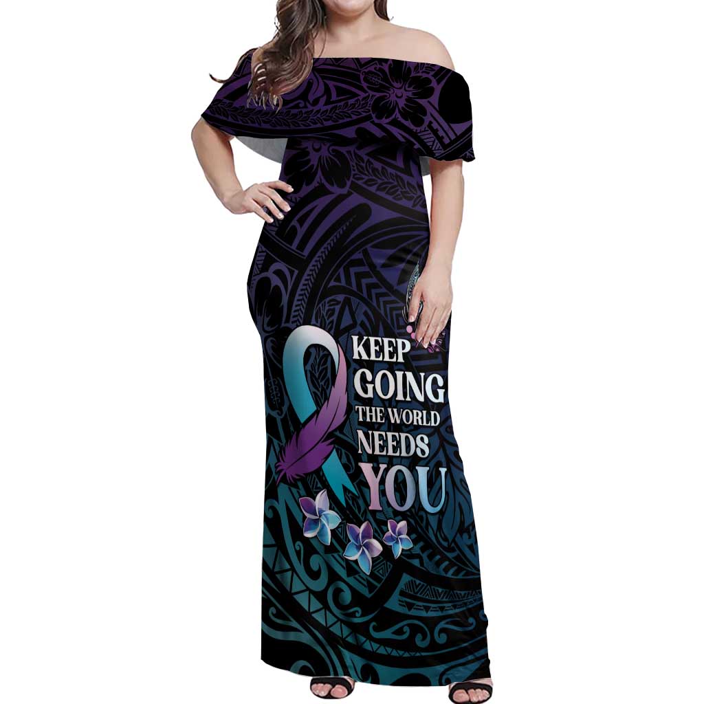 Polynesia Suicide Prevention Awareness Off Shoulder Maxi Dress Keep Going The World Needs You