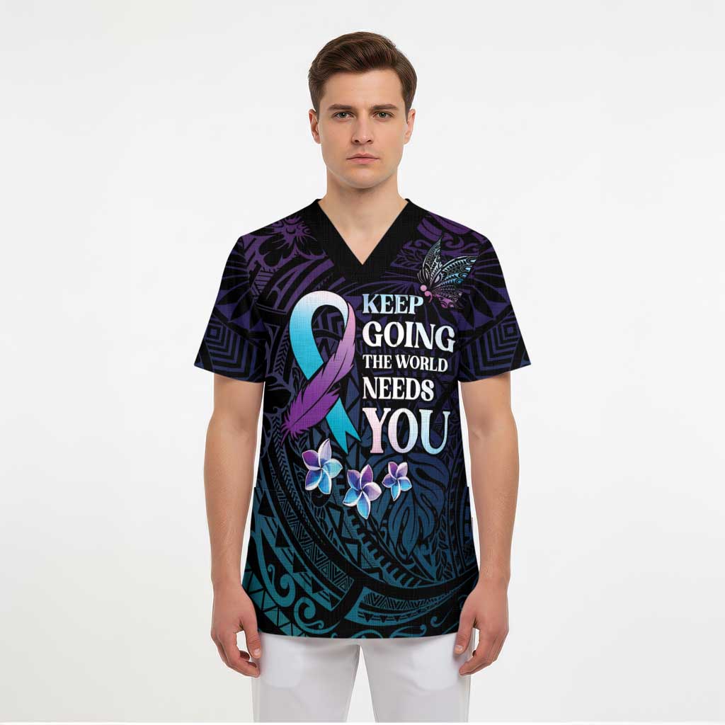 Polynesia Suicide Prevention Awareness Scrub Top Keep Going The World Needs You - Polynesian Pride