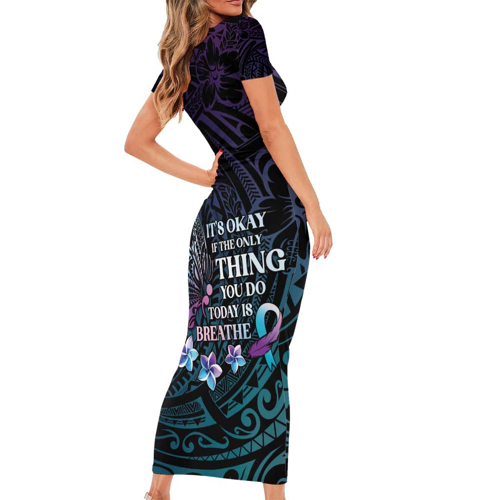Polynesia Suicide Prevention Awareness Short Sleeve Bodycon Dress Keep Going The World Needs You