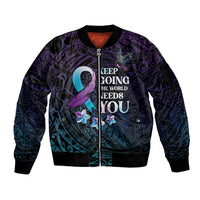 Polynesia Suicide Prevention Awareness Sleeve Zip Bomber Jacket Keep Going The World Needs You