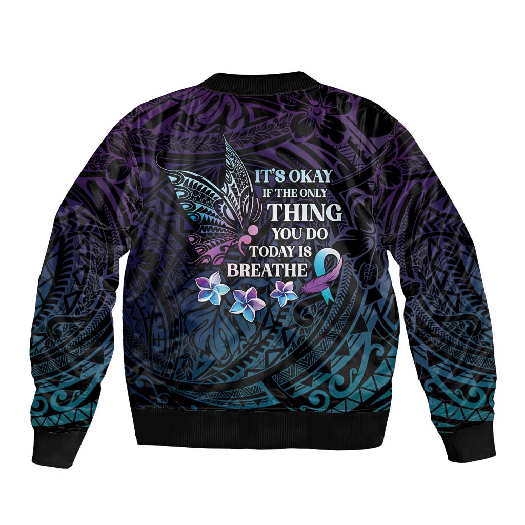 Polynesia Suicide Prevention Awareness Sleeve Zip Bomber Jacket Keep Going The World Needs You