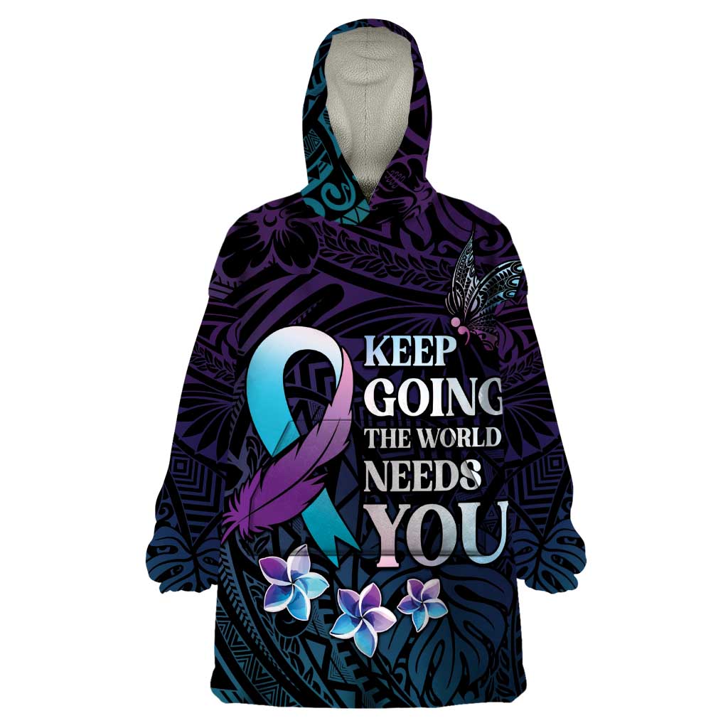 Polynesia Suicide Prevention Awareness Wearable Blanket Hoodie Keep Going The World Needs You