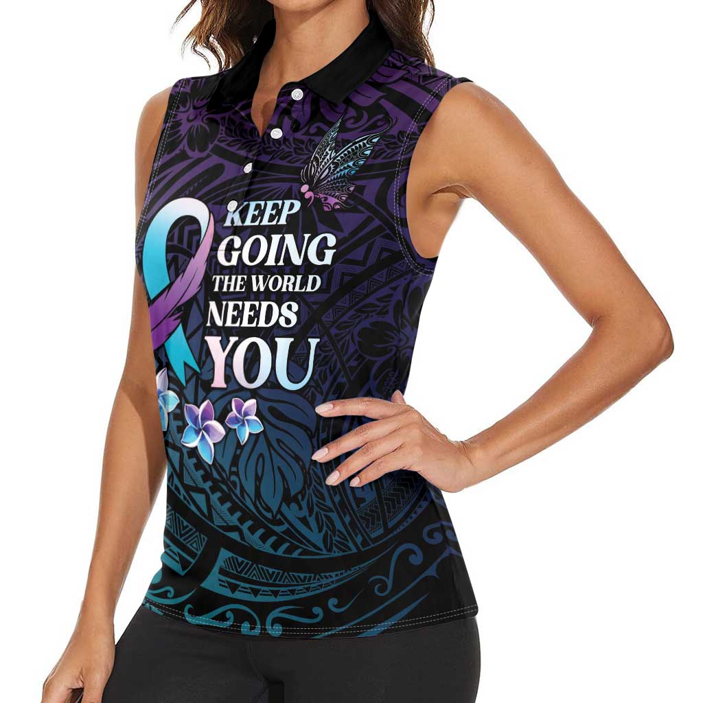 Polynesia Suicide Prevention Awareness Women Sleeveless Polo Shirt Keep Going The World Needs You