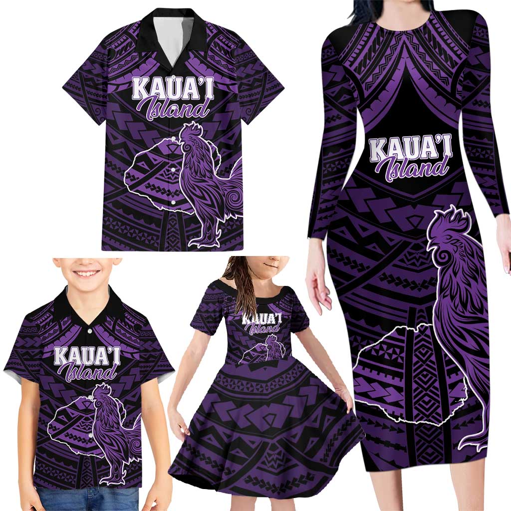 Personalised Hawaii Kauai Island Family Matching Long Sleeve Bodycon Dress and Hawaiian Shirt Rooster Tribal Tattoo Simple Style LT05 - Polynesian Pride