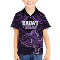 Personalised Hawaii Kauai Island Family Matching Long Sleeve Bodycon Dress and Hawaiian Shirt Rooster Tribal Tattoo Simple Style LT05 Son's Shirt Purple - Polynesian Pride