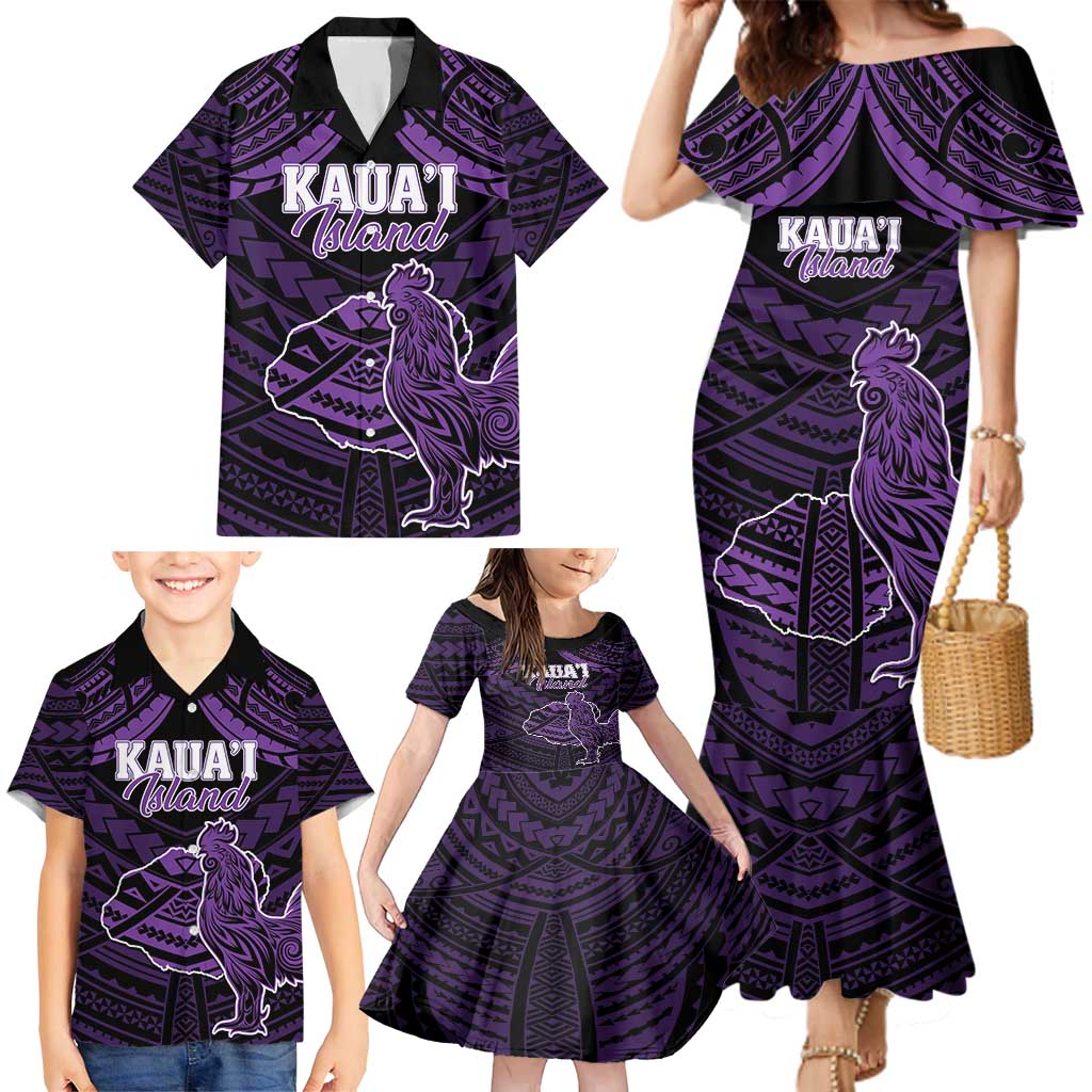 Personalised Hawaii Kauai Island Family Matching Mermaid Dress and Hawaiian Shirt Rooster Tribal Tattoo Simple Style LT05 - Polynesian Pride