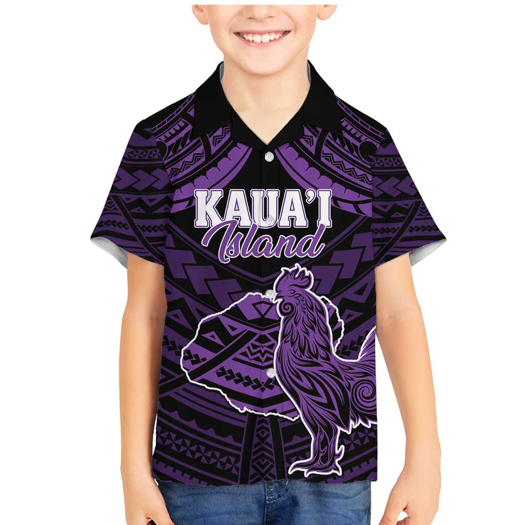 Personalised Hawaii Kauai Island Family Matching Mermaid Dress and Hawaiian Shirt Rooster Tribal Tattoo Simple Style LT05 Son's Shirt Purple - Polynesian Pride