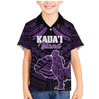 Personalised Hawaii Kauai Island Family Matching Mermaid Dress and Hawaiian Shirt Rooster Tribal Tattoo Simple Style LT05 Son's Shirt Purple - Polynesian Pride